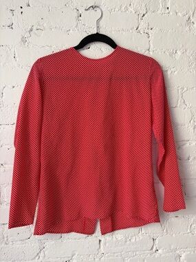 Vintage NIEMAN MARCUS Red Polka Dot 100% Silk Blouse Button Back - Made In Italy
